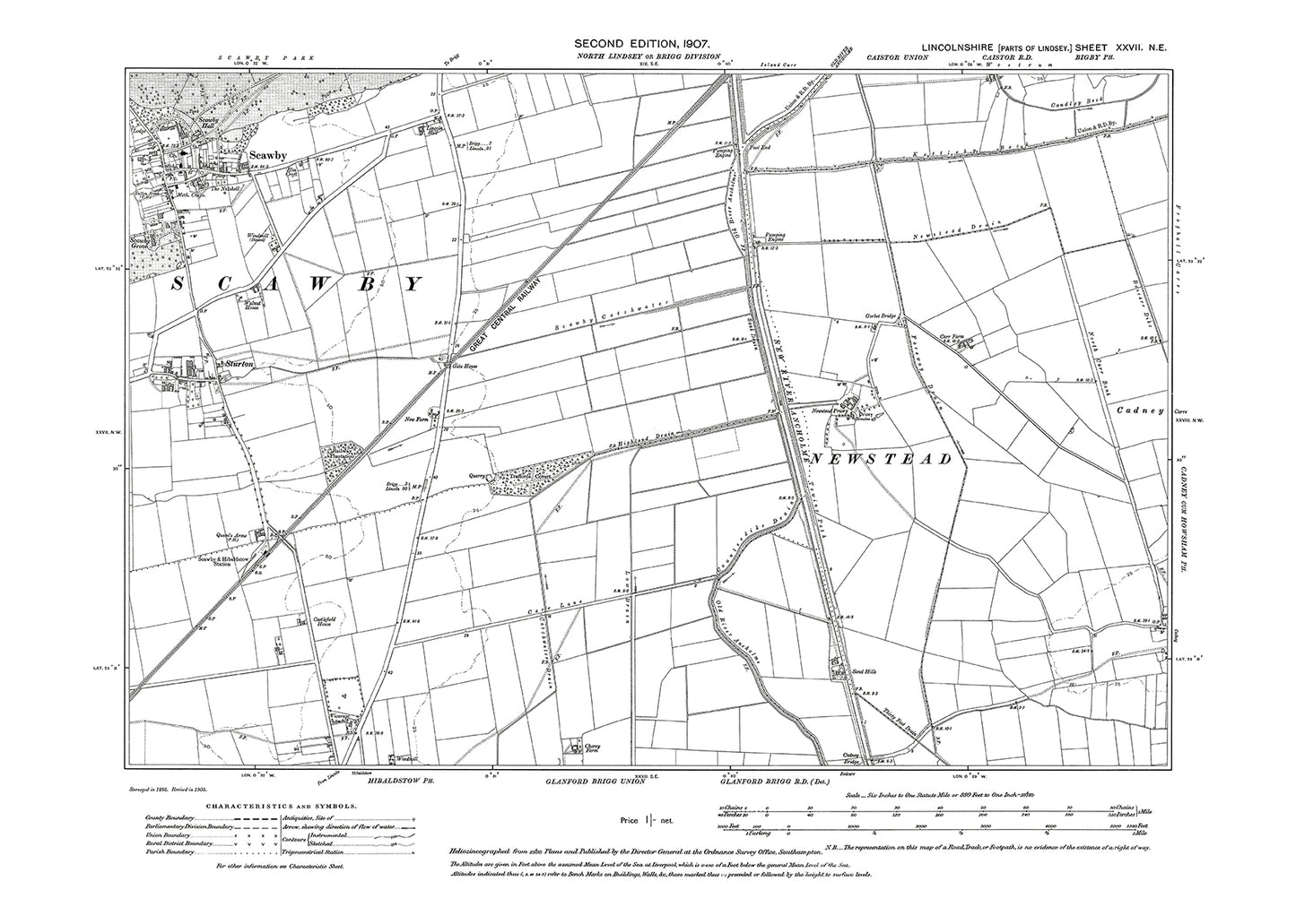 Scawby (east), Lincolnshire in 1907 : 27NE