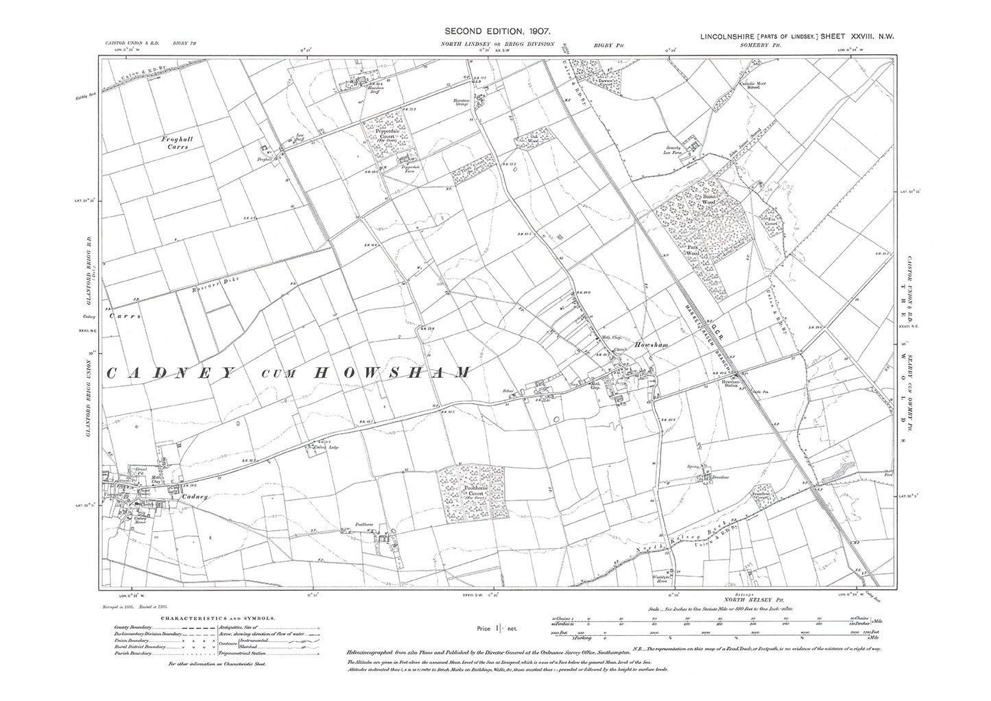 Cadney, Howsham, Lincolnshire in 1907 : 28NW