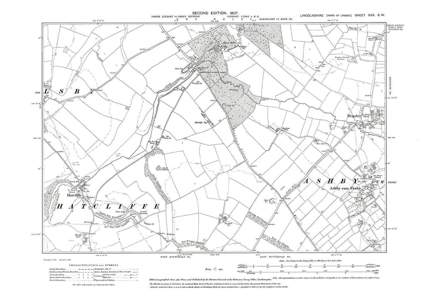 Hatcliffe, Ashby cum Fenby, Brigsley, Lincolnshire in 1907 : 30SW