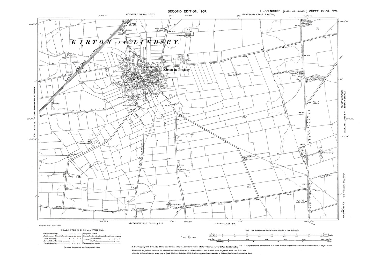Kirton in Lindsey, Lincolnshire in 1907 : 36NW