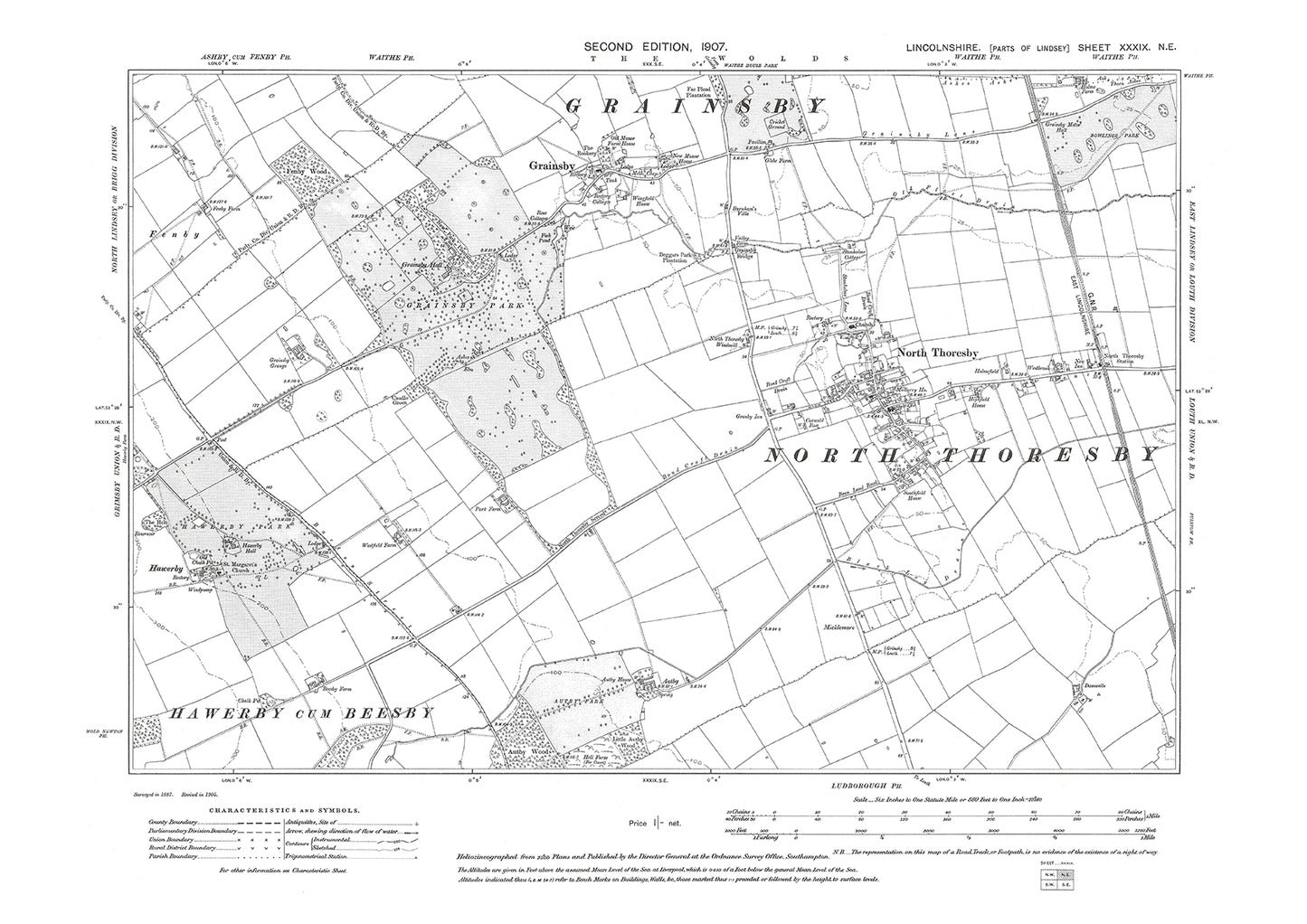 Grainsby, North Thoresby, Hawerby, Lincolnshire in 1907 : 39NE
