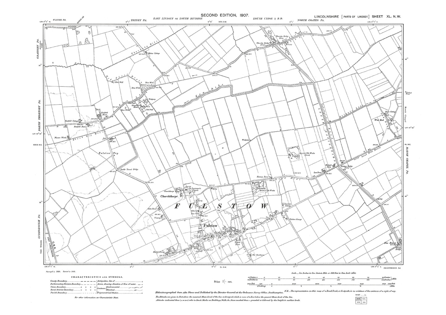 Fulstow, North Thoresby (east), Marsh Chapel (west), Lincolnshire in 1907 : 40NW