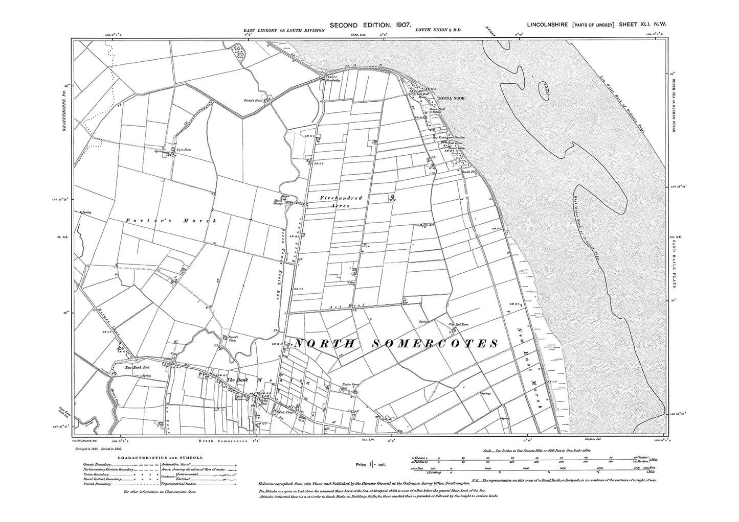 North Somercotes (north), Donna Nook, Lincolnshire in 1907 : 41NW