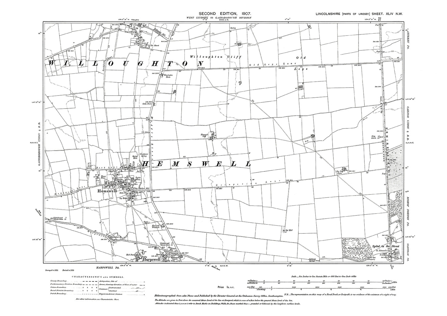 Hemswell, Willoughton (south), Spital in the Street, Lincolnshire in 1907 : 44NW