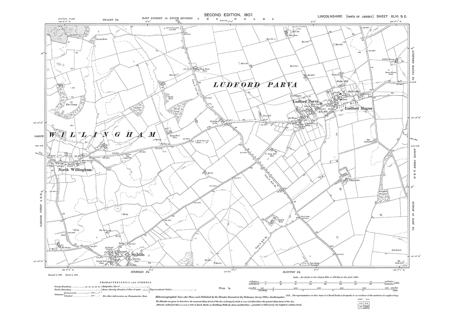 Ludford Parva and Magna, North Willingham (east), Sixhills (north), Lincolnshire in 1907 : 46SE