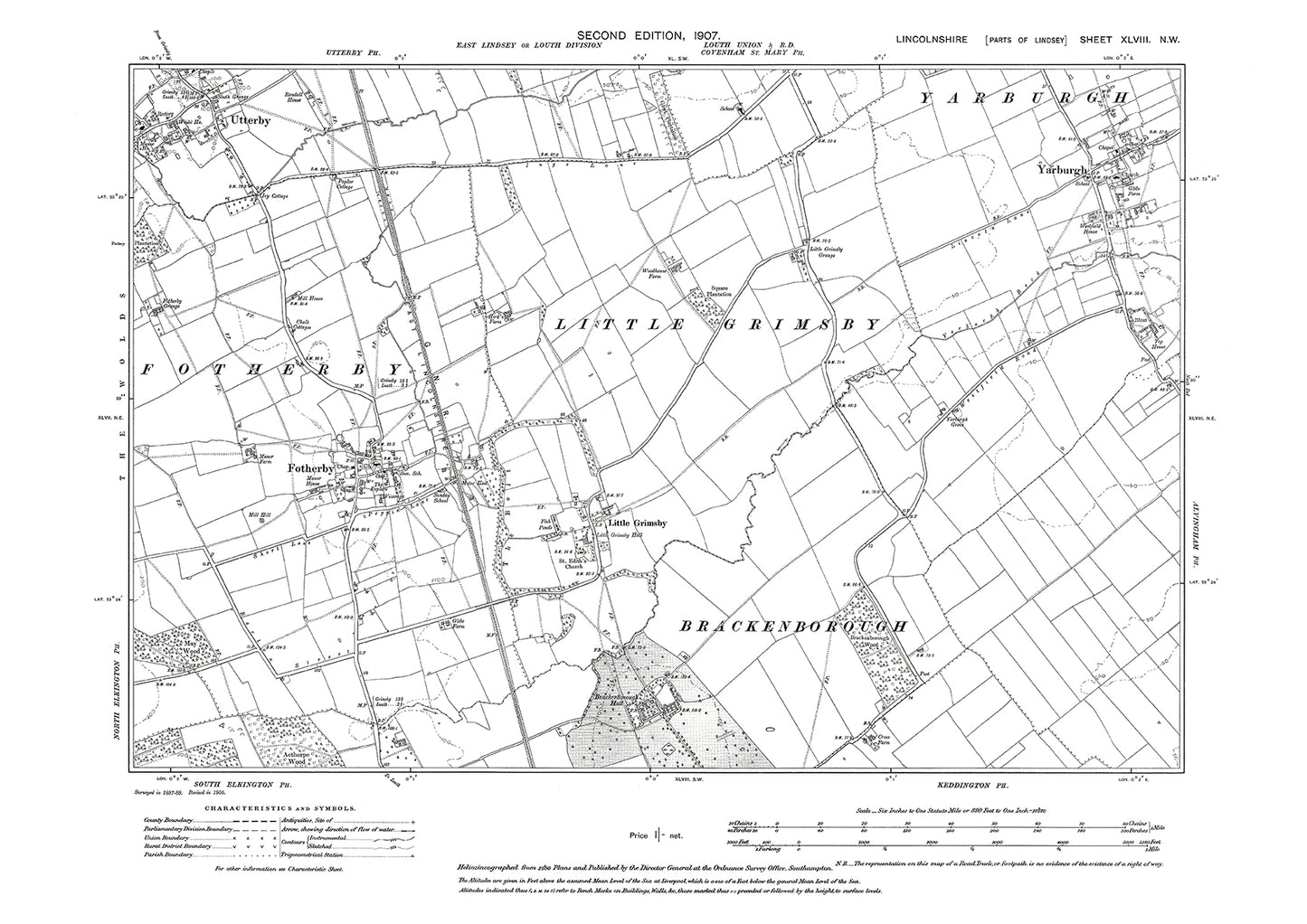 Utterby, Fotherby, Little Grimsby, Yarburgh, Lincolnshire in 1907 : 48NW