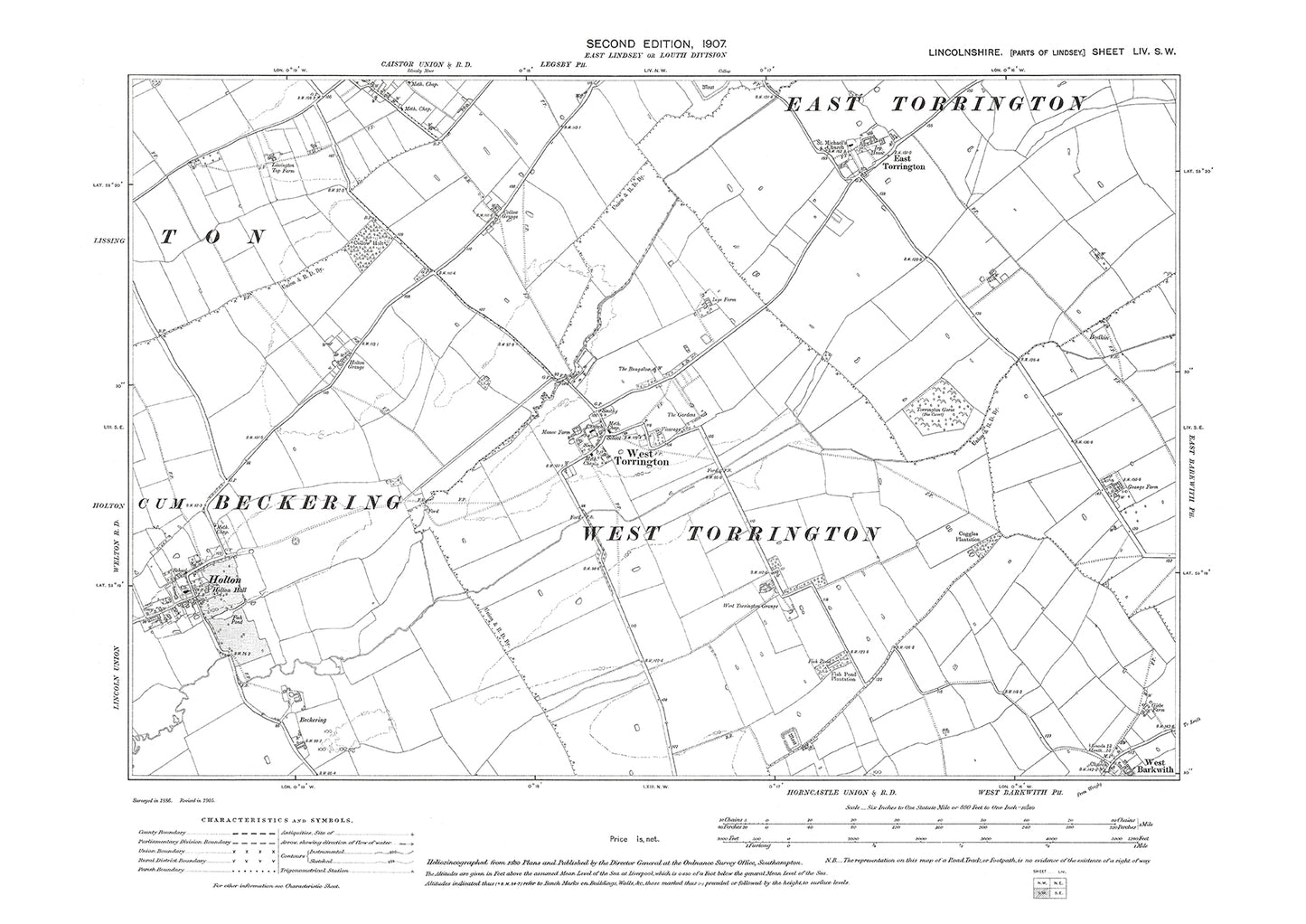 West Torrington, East Torrington, Holton, Lincolnshire in 1907 : 54SW