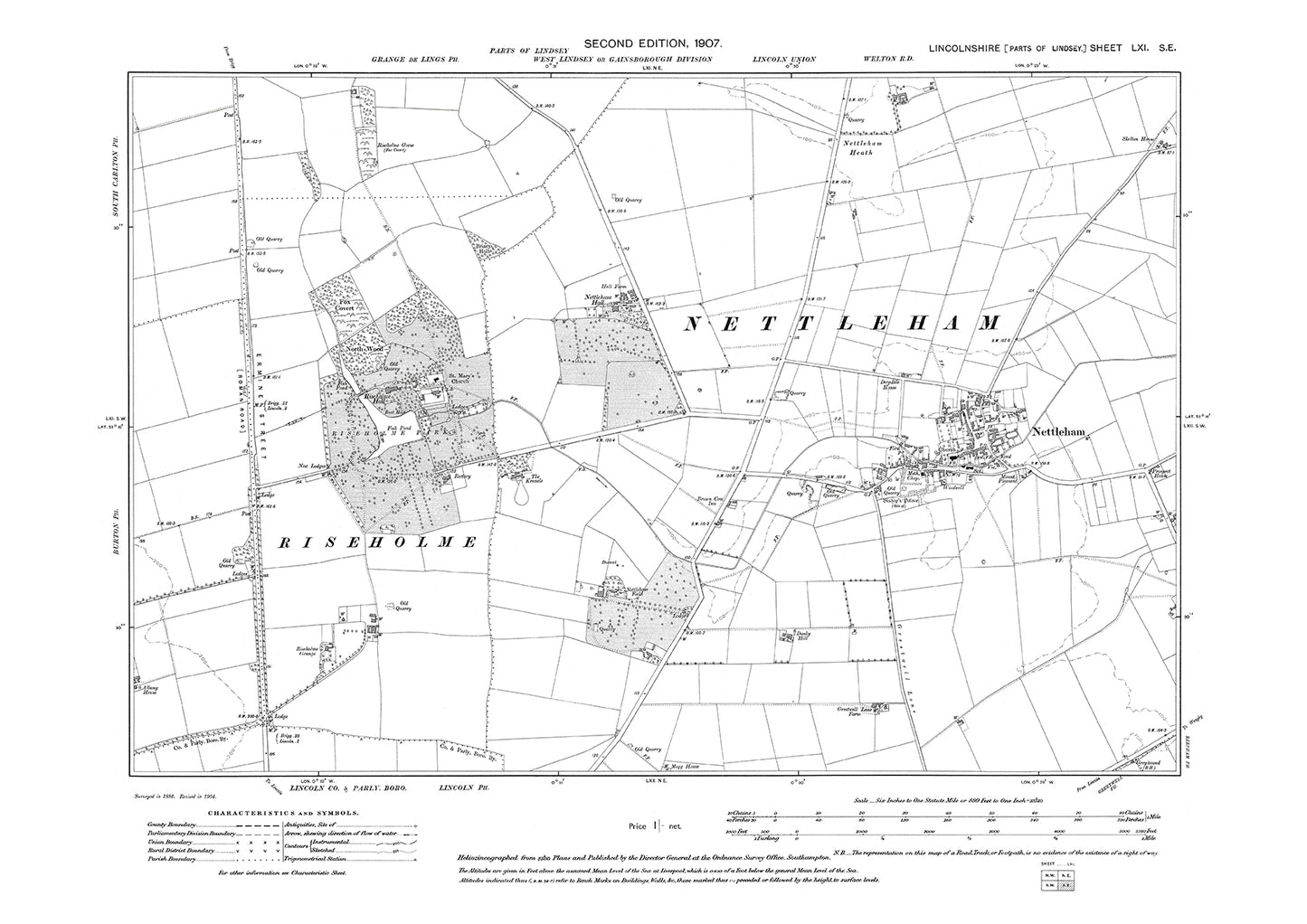 Nettleham, Riseholme, Lincolnshire in 1907 : 61SE