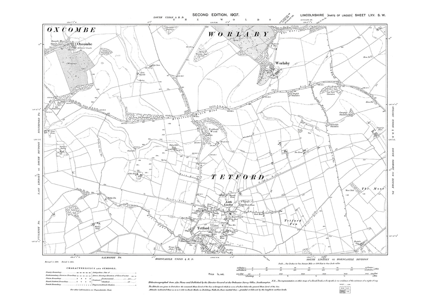 Tetford, Worlby, Lincolnshire in 1907 : 65SW