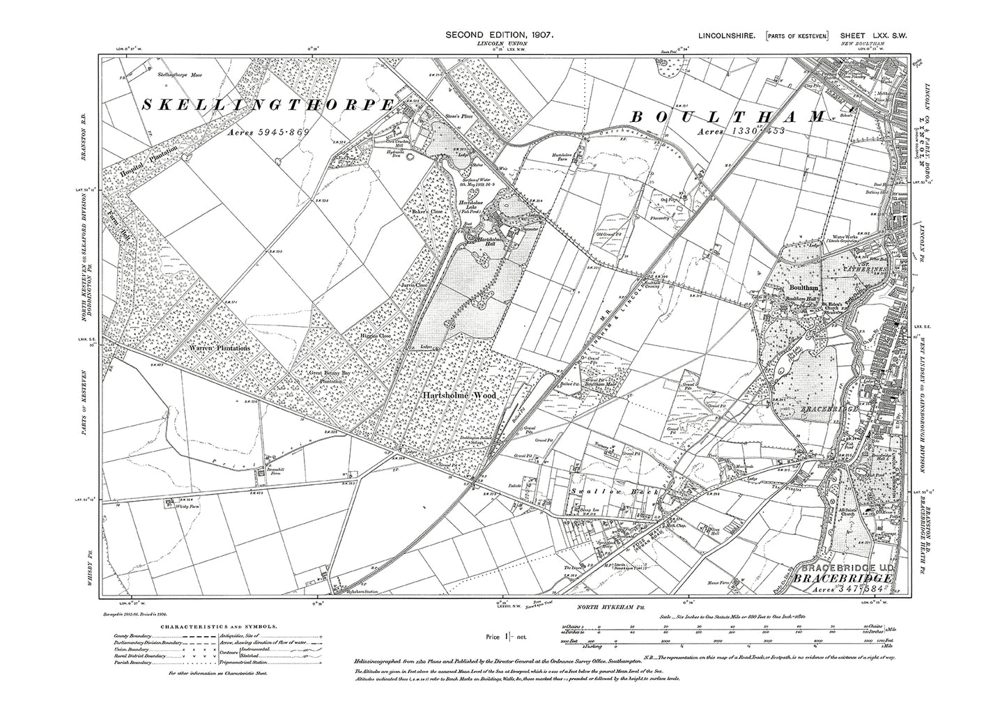Lincoln (SW), Boultham, Lincolnshire in 1907 : 70SW