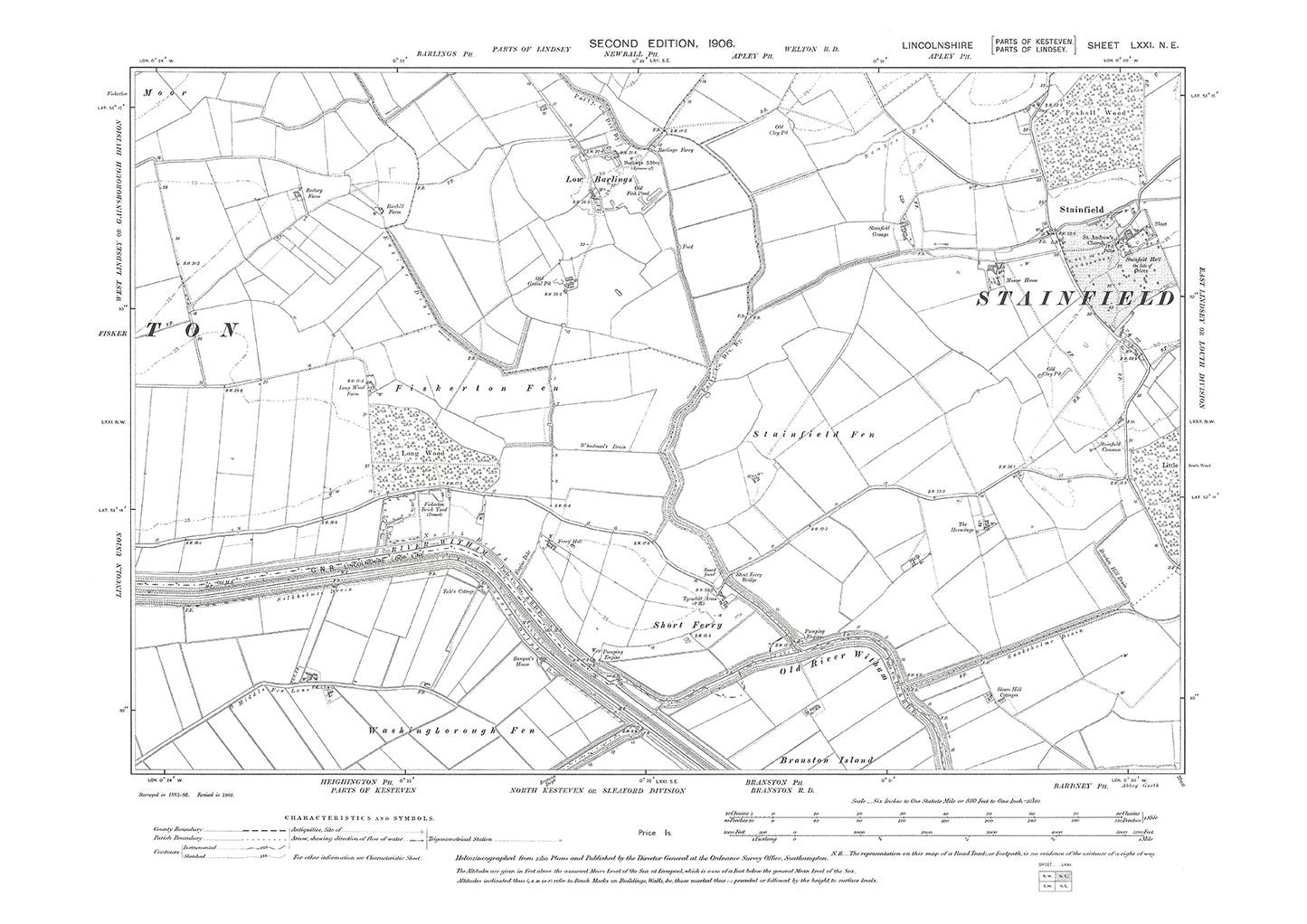 Stainfield, Low Barlings, Short Ferry, Lincolnshire in 1906 : 71NE