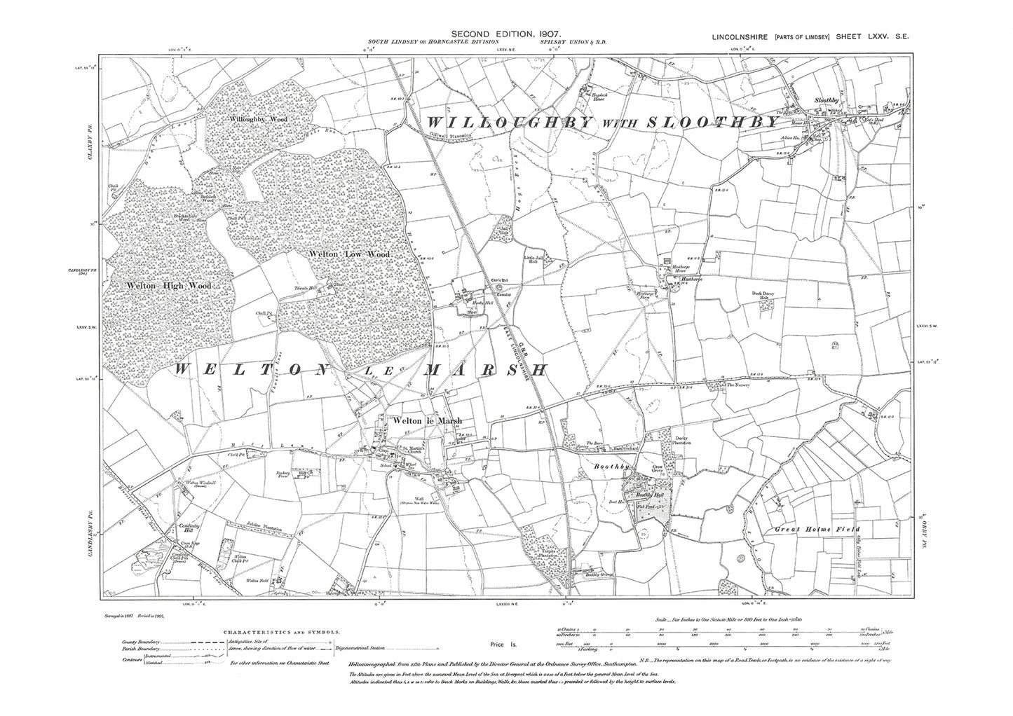 Welton le Marsh, Sloothby, Boothby, Lincolnshire in 1907 : 75SE