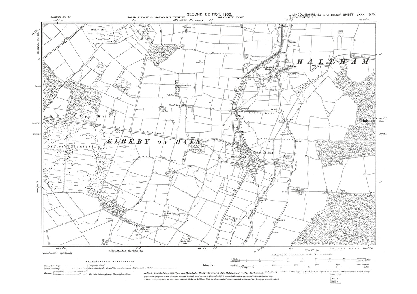 Kirkby on Bain, Haltham, Lincolnshire in 1906 : 81SW