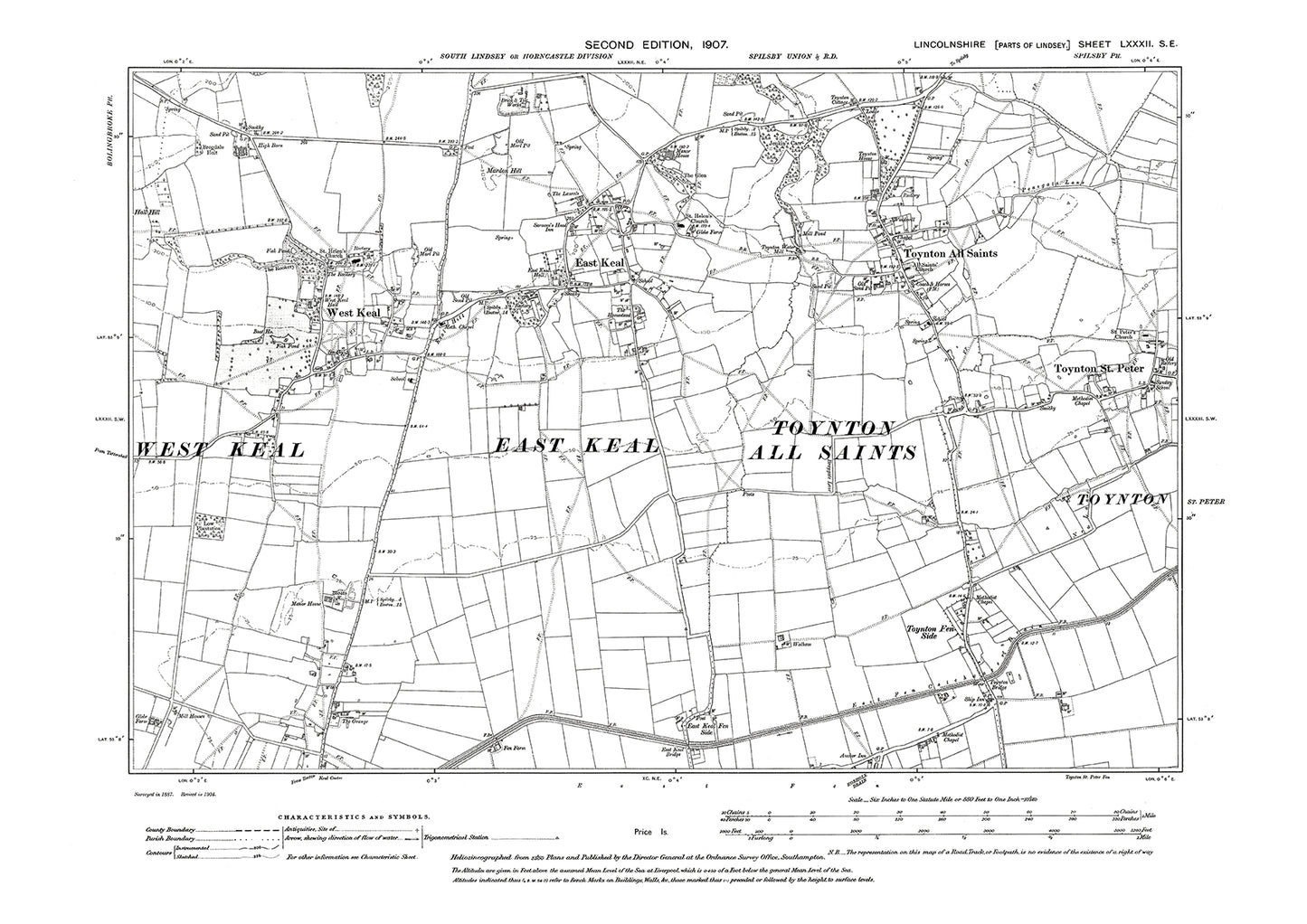 East and West Keal, Toynton All Saints and St Peter, Lincolnshire in 1907 : 82SE