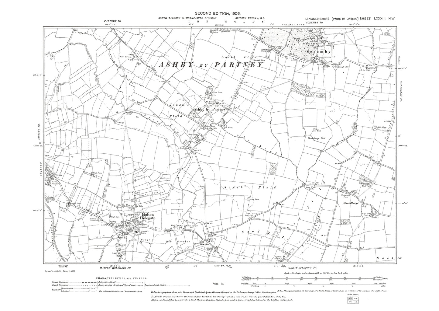 Ashby by Partney, Halton Holegate, Scremby, Monksthorpe, Spilsby (east), Lincolnshire in 1906 : 83NW