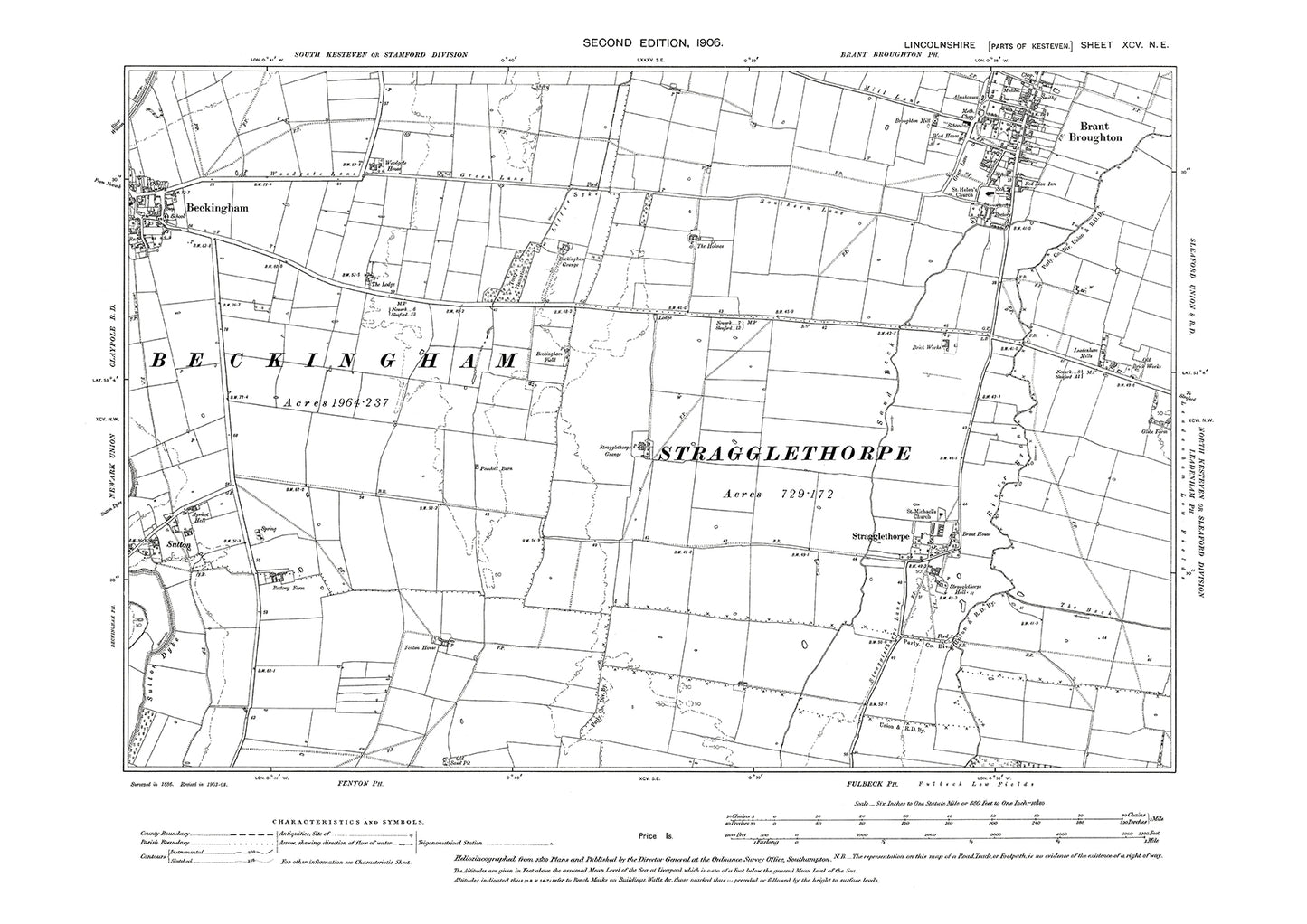 Brant Broughton, Beckingham (east), Stragglethorpe, Lincolnshire in 1906 : 95NE