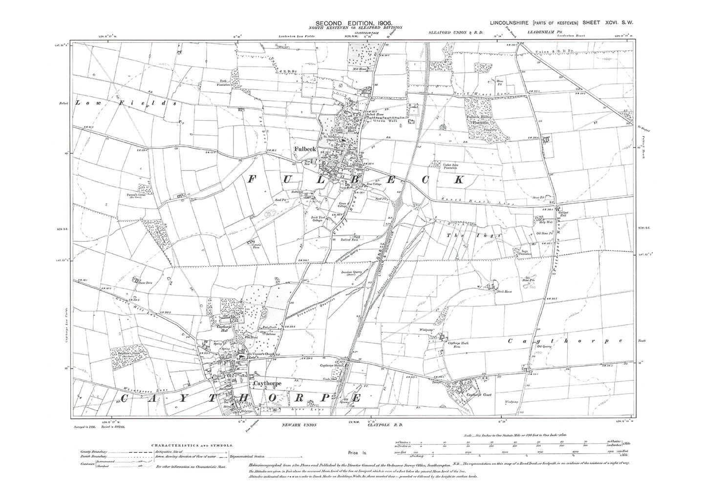 Fulbeck, Caythorpe (north), Lincolnshire in 1906 : 96SW