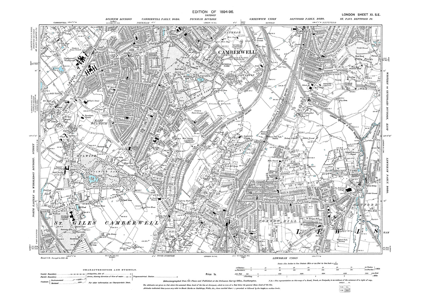 Camberwell (south), East Dulwich, Forest Hill, Catford, Deptford (south), old map London 1896, 11SE