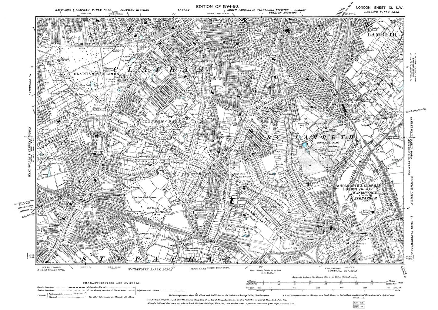 Clapham, Balham, Tulse Hill, Herne Hill, Brixton (south), old map London 1896, 11SW