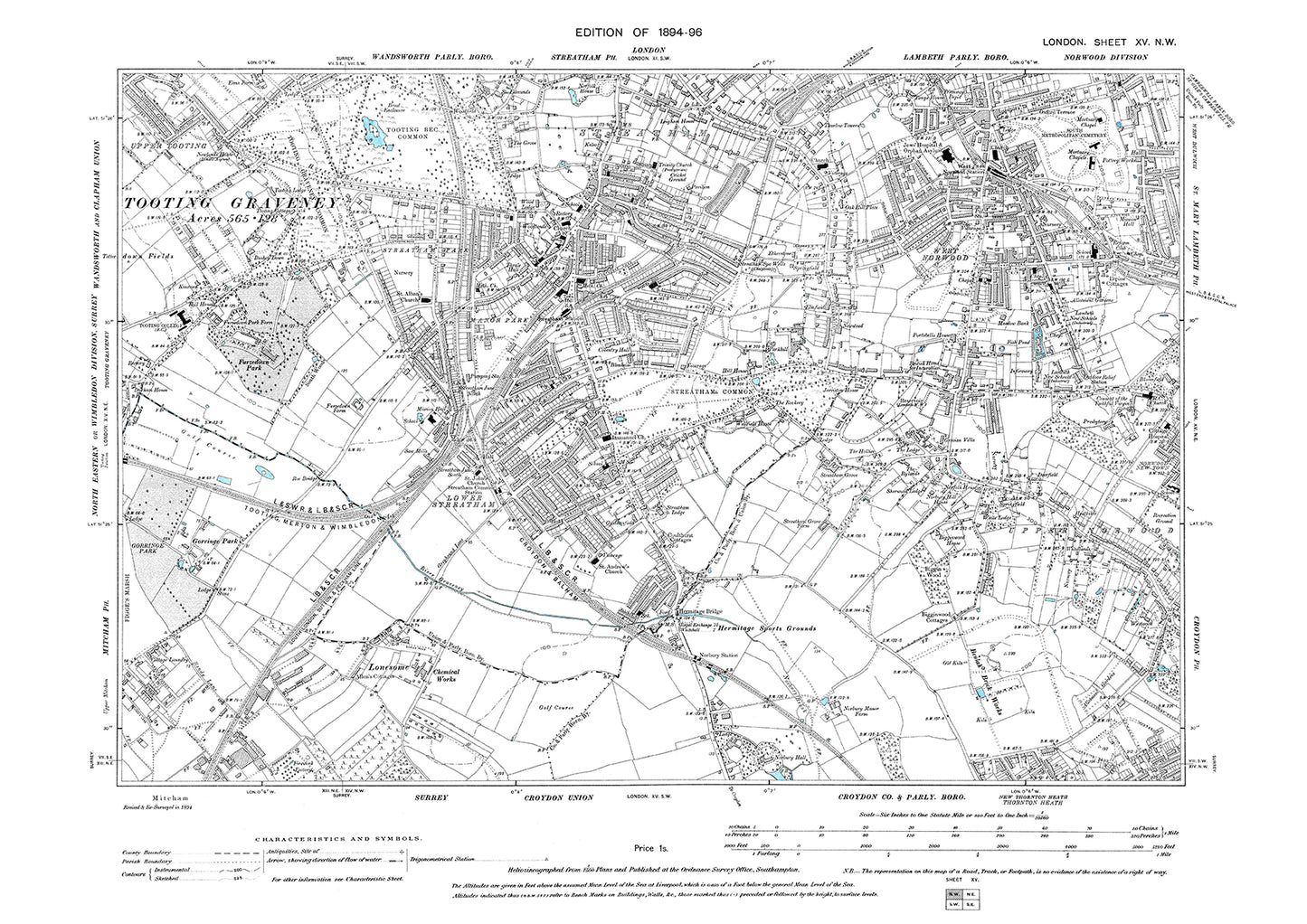 Streatham (south), West Norwood, old map London 1896, 15NW