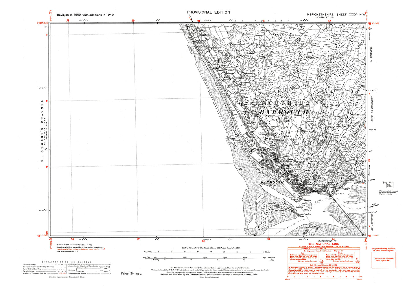 Barmouth, old map Merionith 1949: 36NW