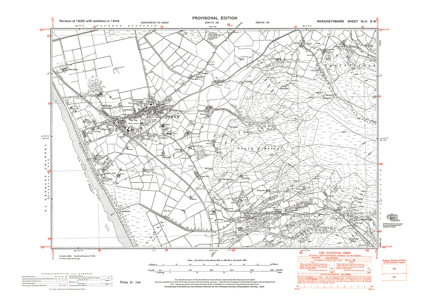 Towyn, old map Merionith 1948: 46SW