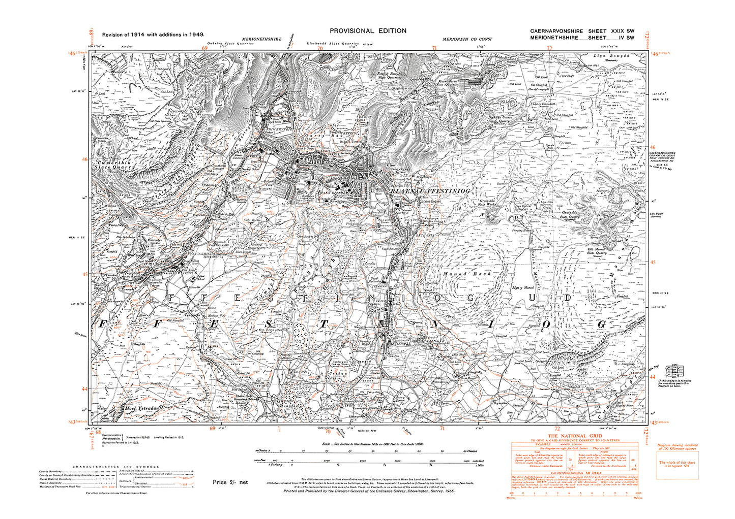 Blaenau-Ffestiniog, Bethania Tanygrisiau, old map Merionith 1949: 4SW