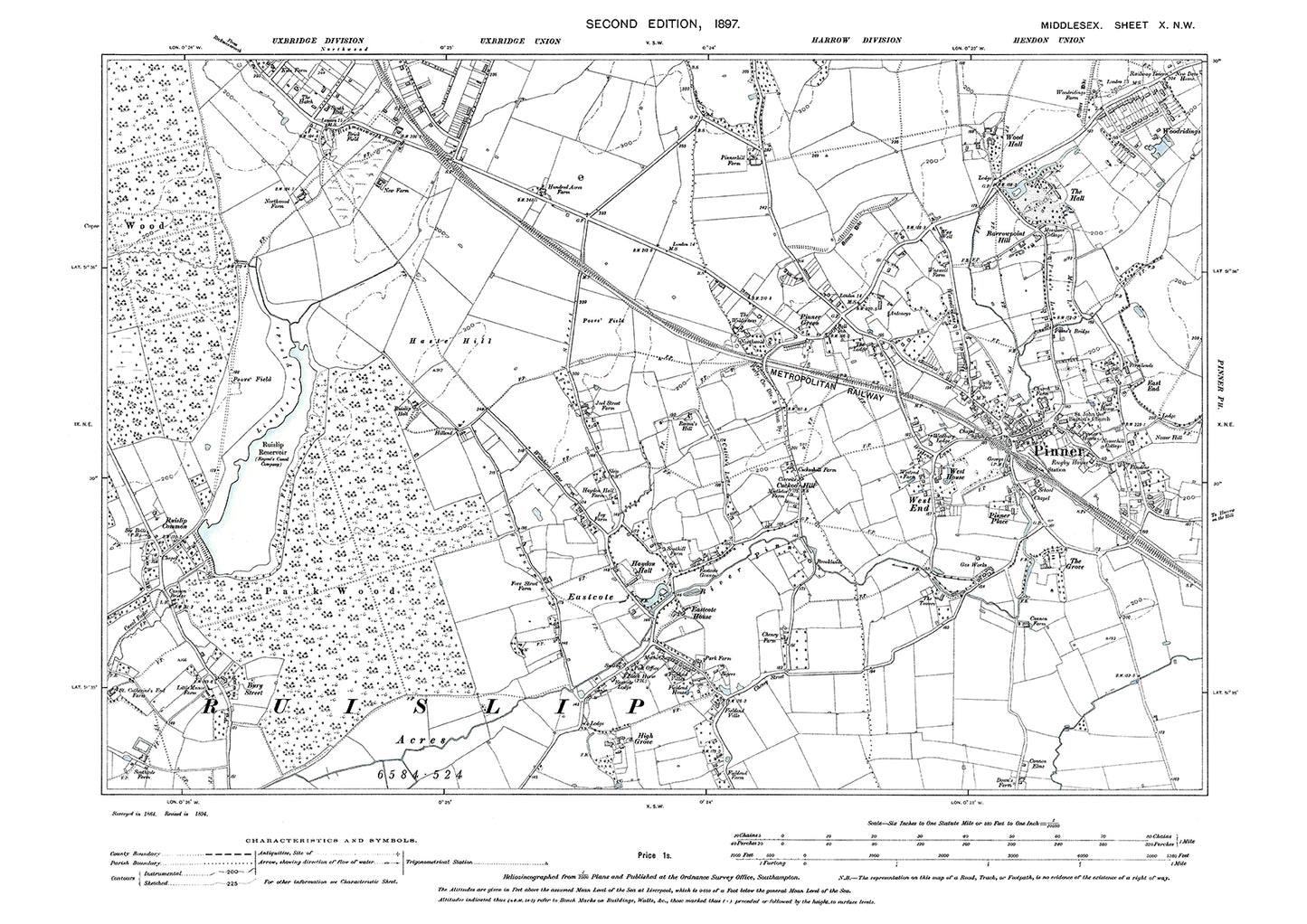 Pinner, Eastcote, Ruislip Common, Middlesex in 1897 : 10NW