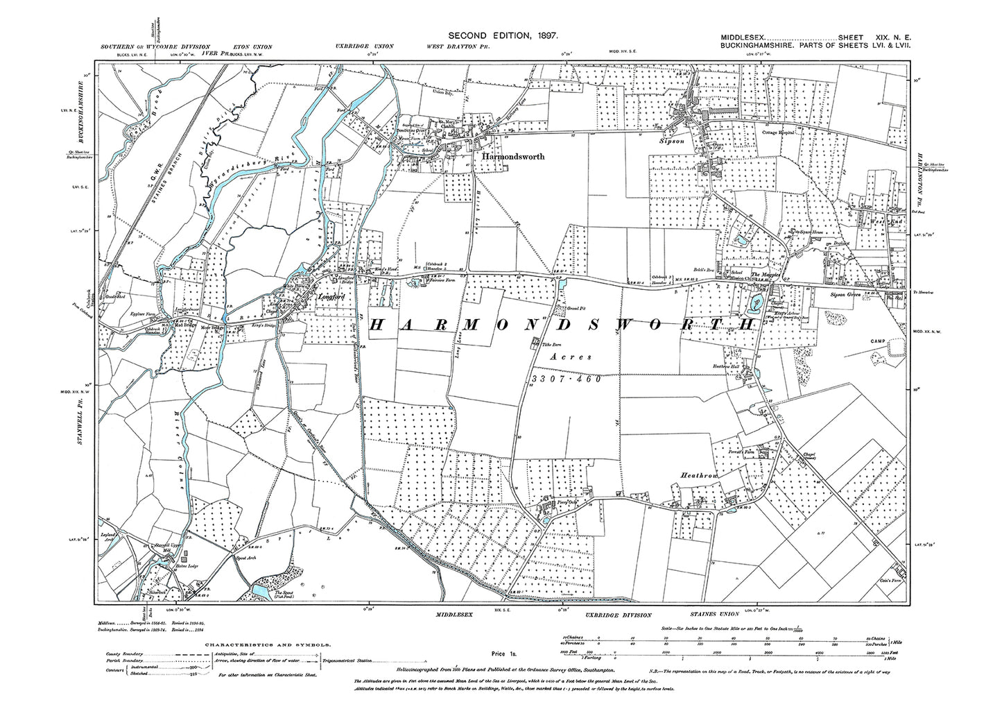 HEATHROW, Harmondsworth, Harlington (west), Middlesex in 1897 : 19NE