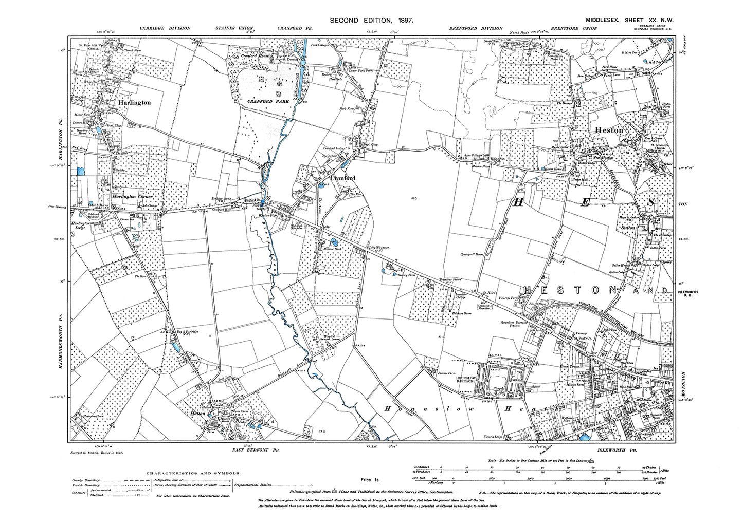 Cranford, Harlington, Heston, Hounslow (northwest), Middlesex in 1897 : 20NW