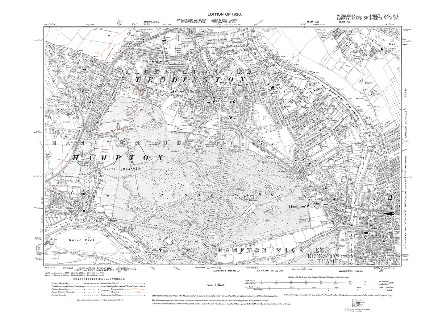 Teddington, Hampton, Hampton Wick, Middlesex in 1920 : 25NE