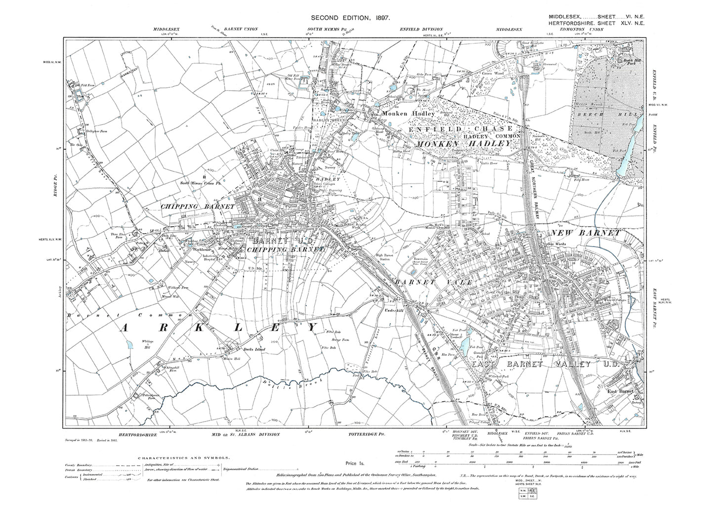 New Barnet, Barnet Vale, Chipping Barnet, Monken Hadley, Middlesex in 1898 : 6NE