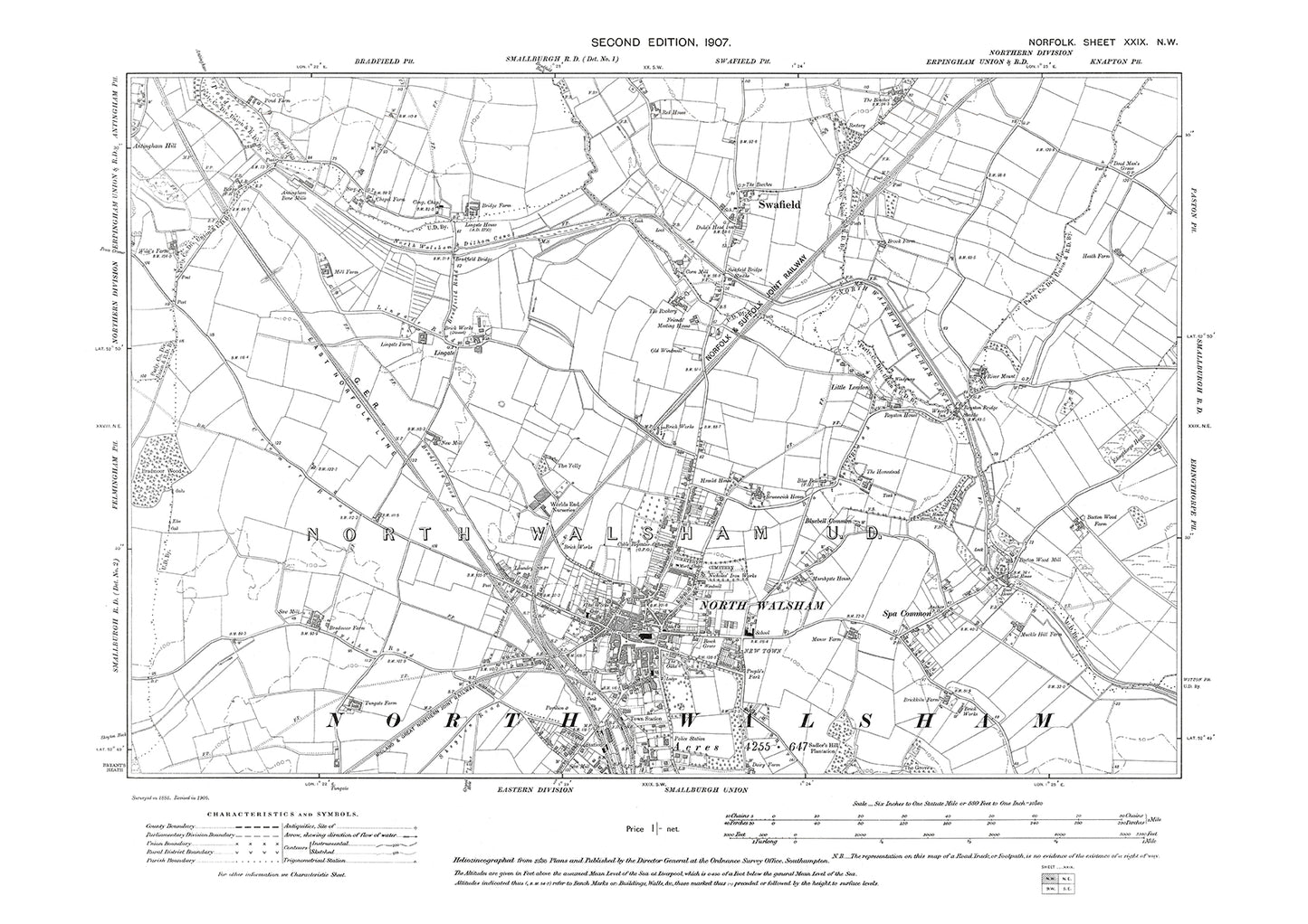North Walsham, Swafield, Norfolk in 1907: 29NW