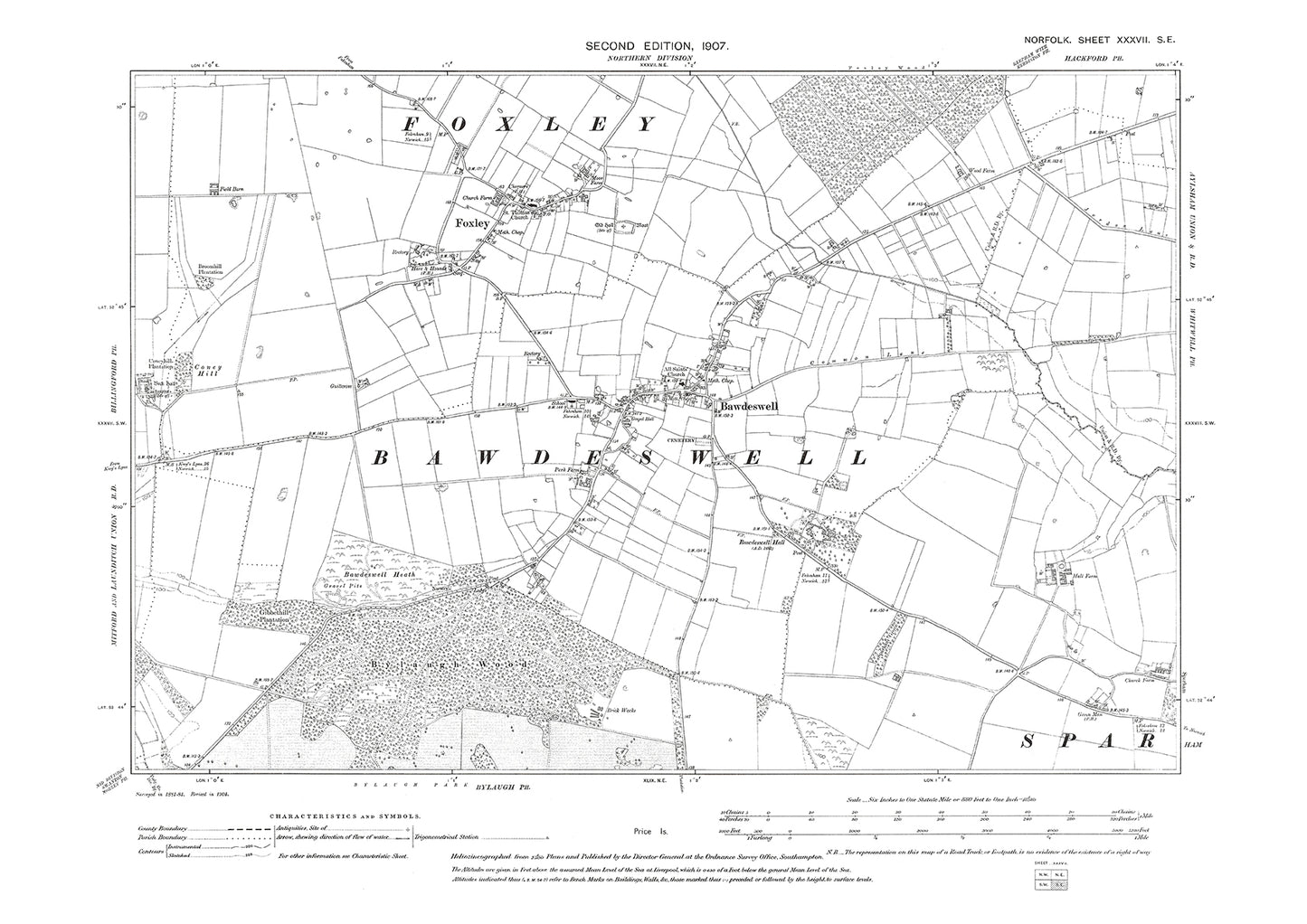 Bawdeswell, Foxley, Norfolk in 1907: 37SE