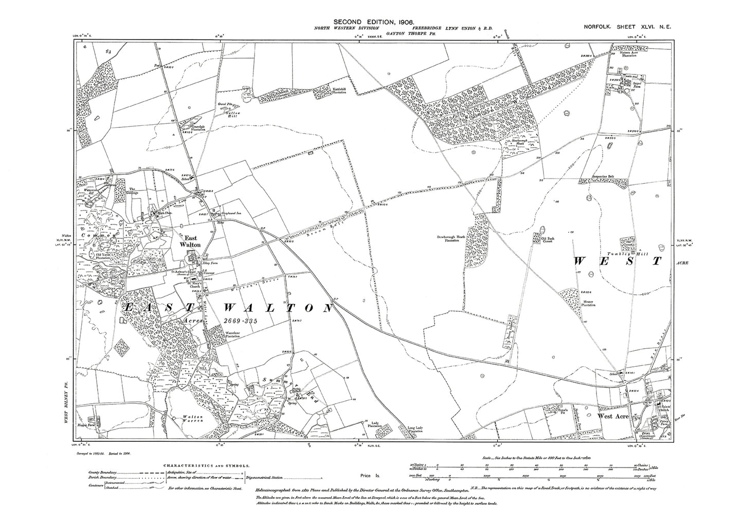 East Walton, West Acre, Norfolk in 1906: 46NE