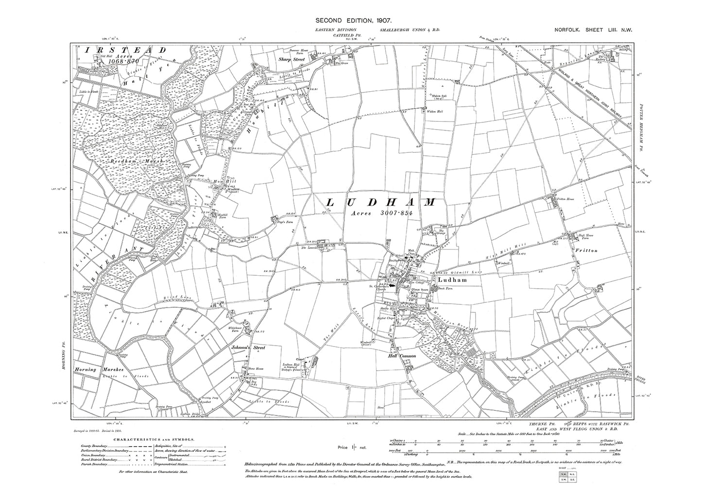 Ludham, Catfield, Sharp Street, Norfolk in 1907: 53NW