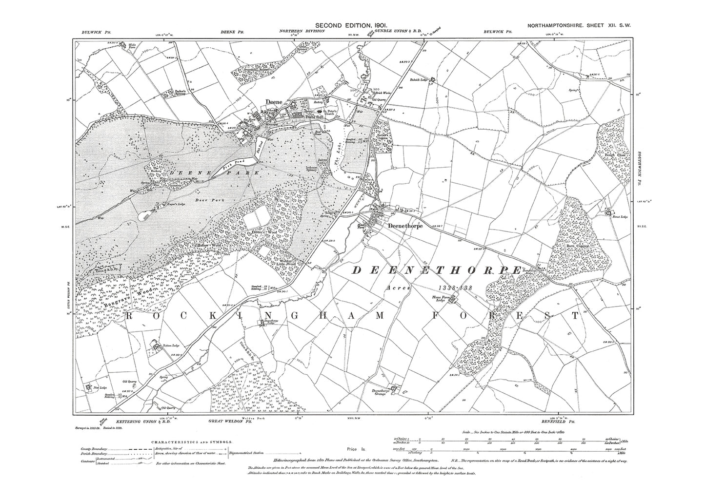 Deene, Deenethorpe, Northamptonshire in 1901: 12SW