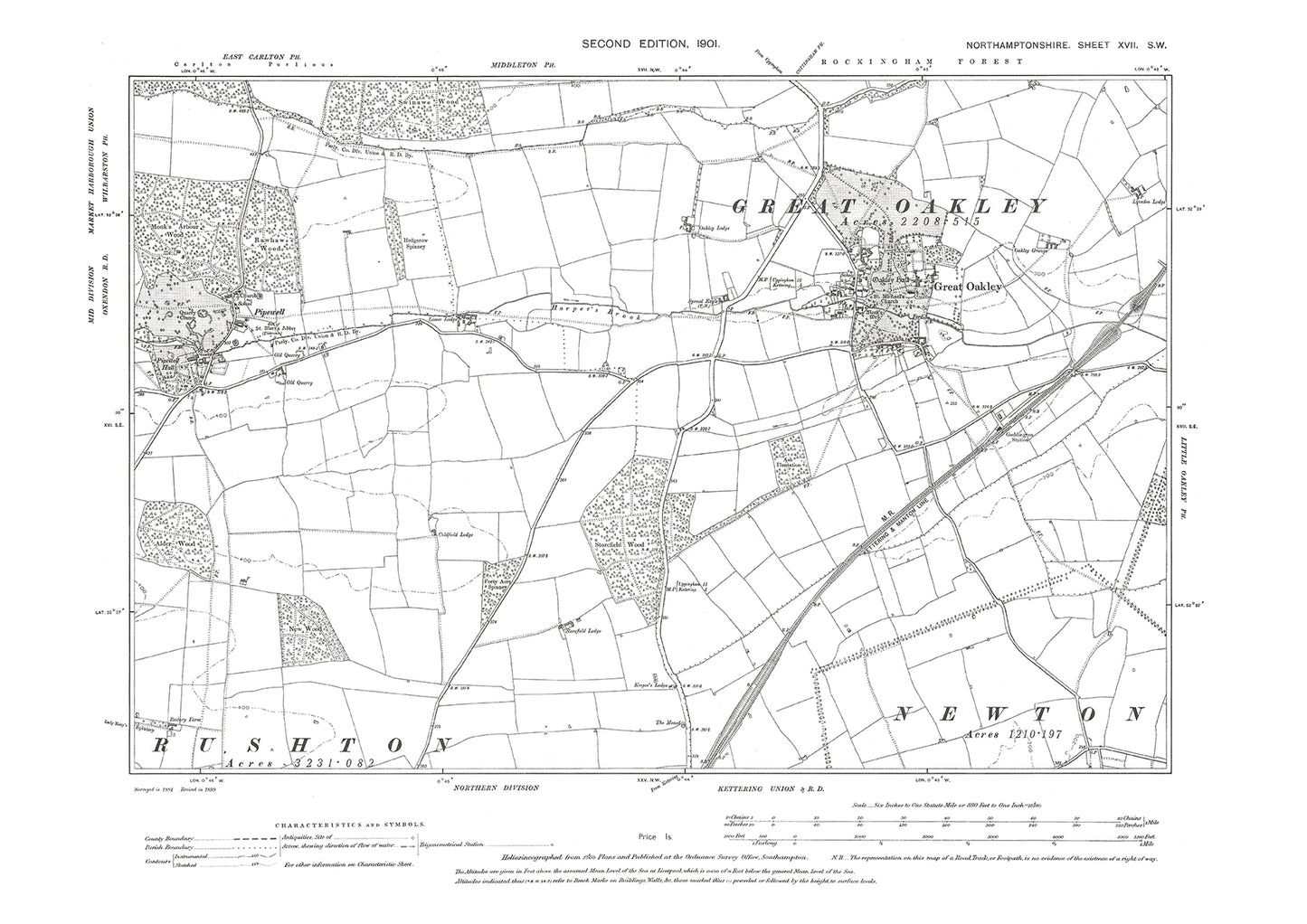 Great Oakley, Pipewell, Northamptonshire in 1901: 17SW