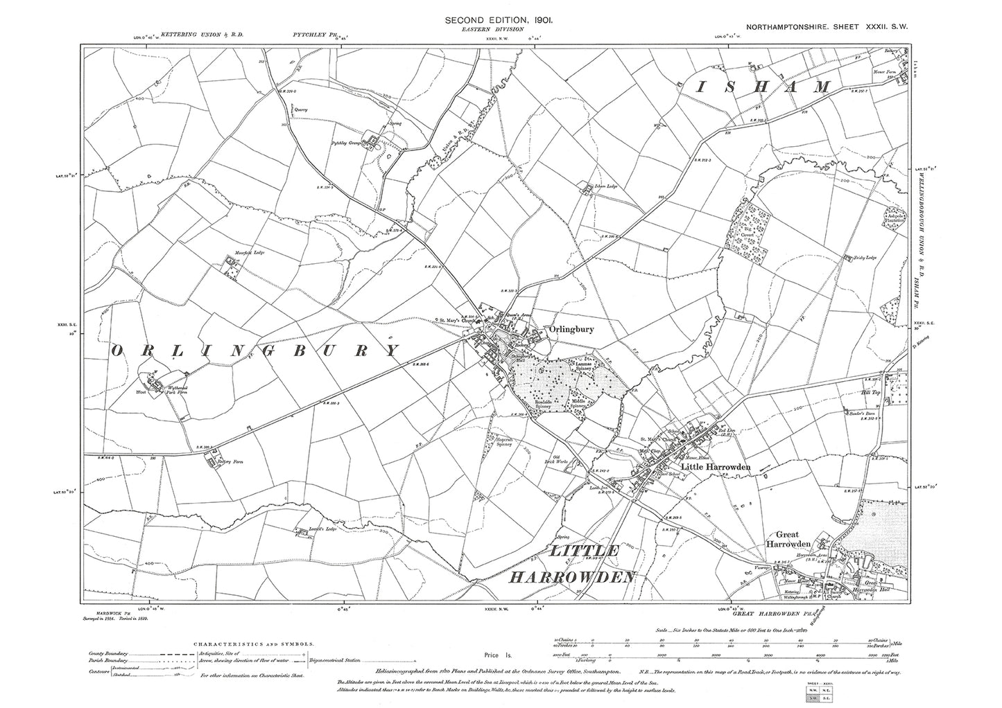 Orlingbury, Harrowden, Northamptonshire in 1901: 32SW