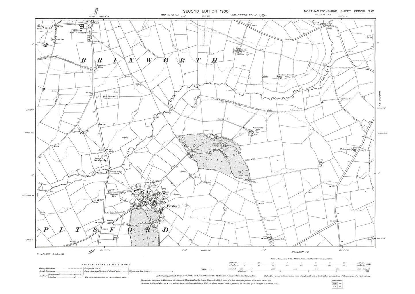 Pitsford, Brixworth (south), Northamptonshire in 1900: 38NW