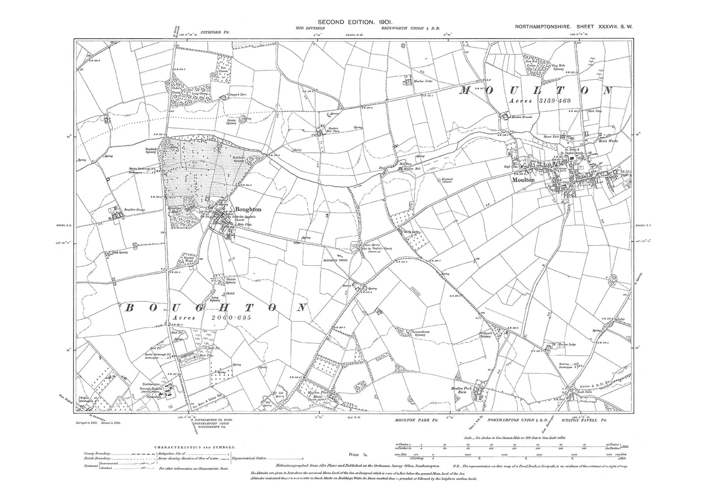 Moulton, Boughton, Northamptonshire in 1901: 38SW