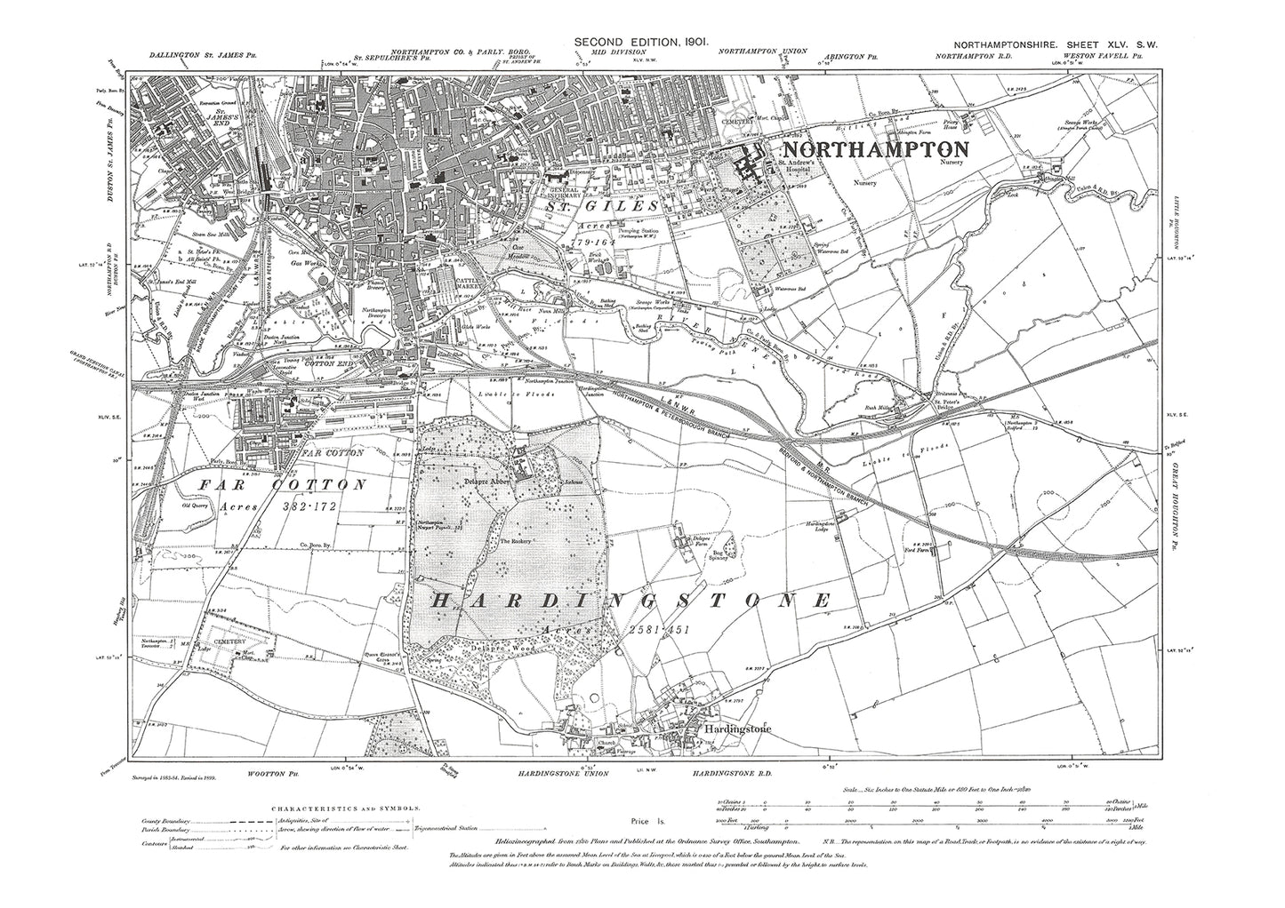 Northampton (south), Hardingstone, Northamptonshire in 1901: 45SW