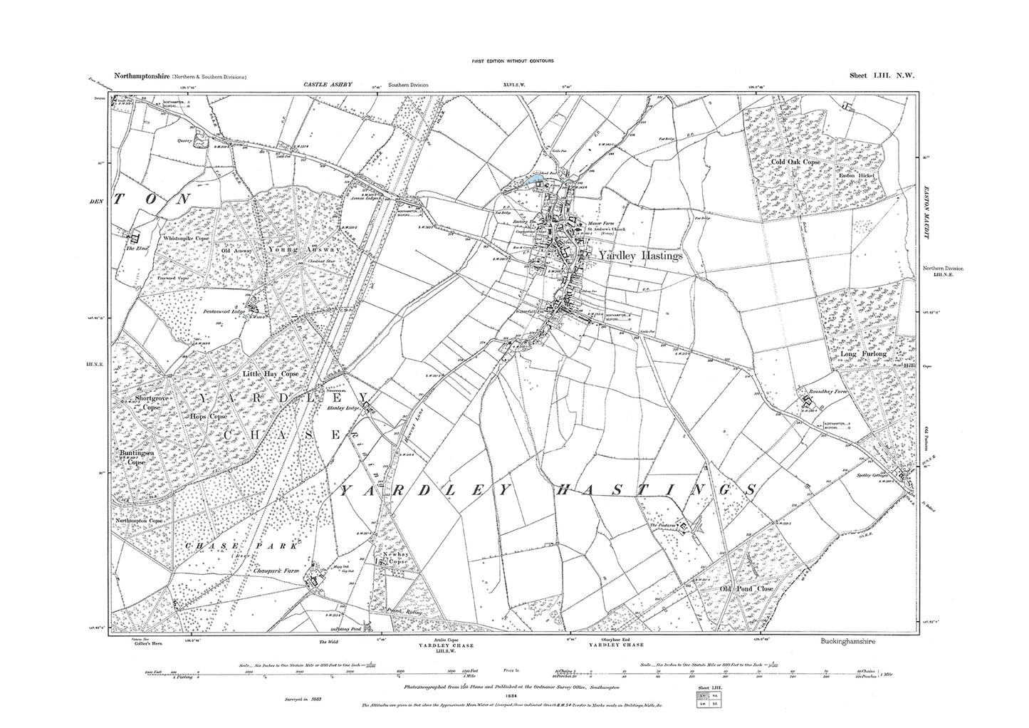 Yardley Hastings, Northamptonshire in 1884: 53NW