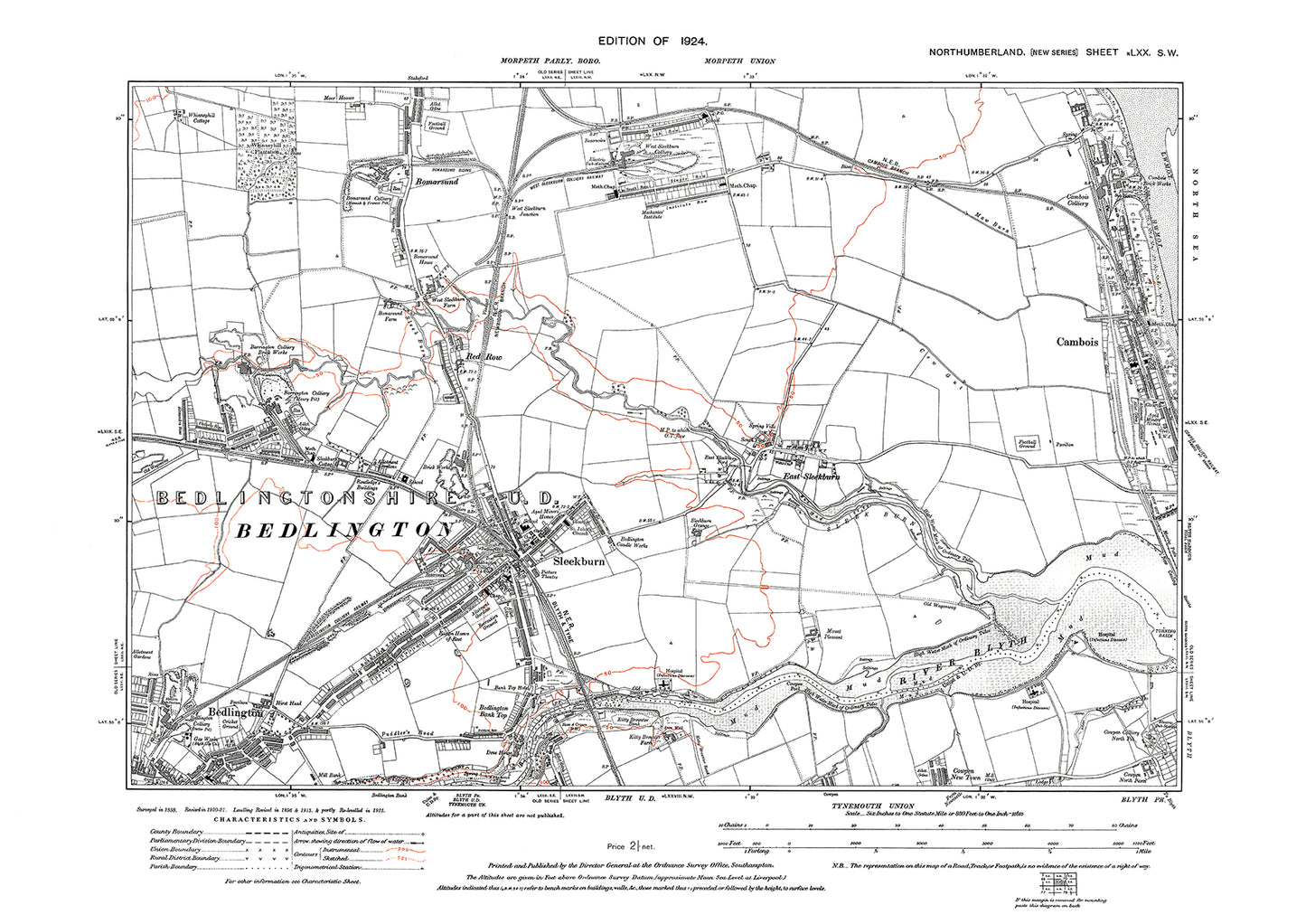 Bedlington,Sleekburn, Cambois, Northumberland in 1924: 70SW
