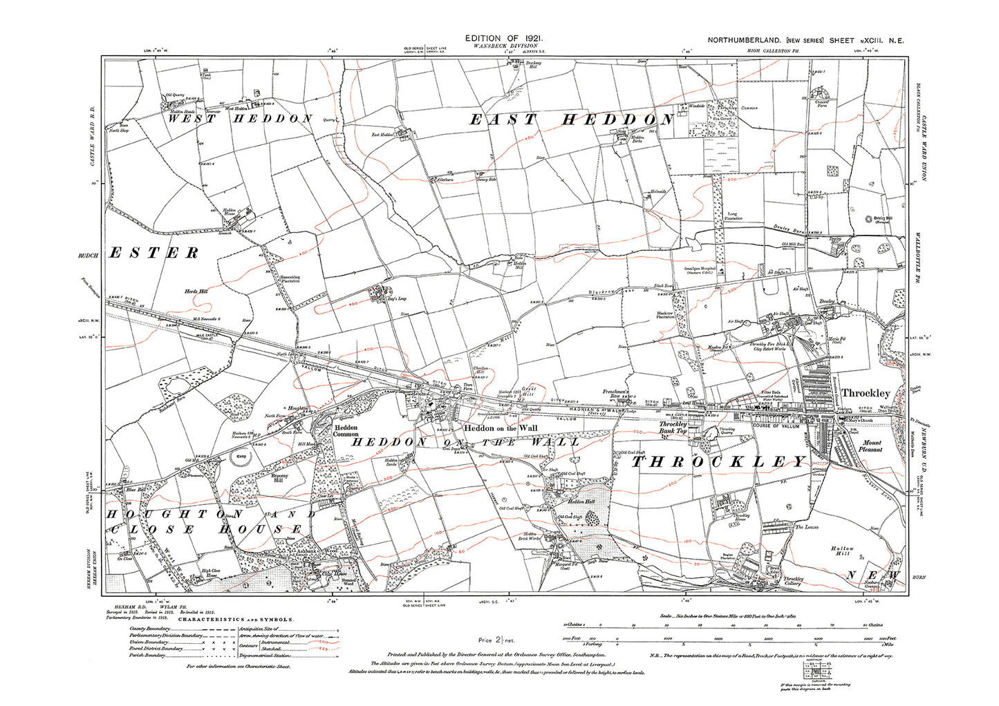 Throckley, Heddon on the Wall, Northumberland in 1921: 93NE
