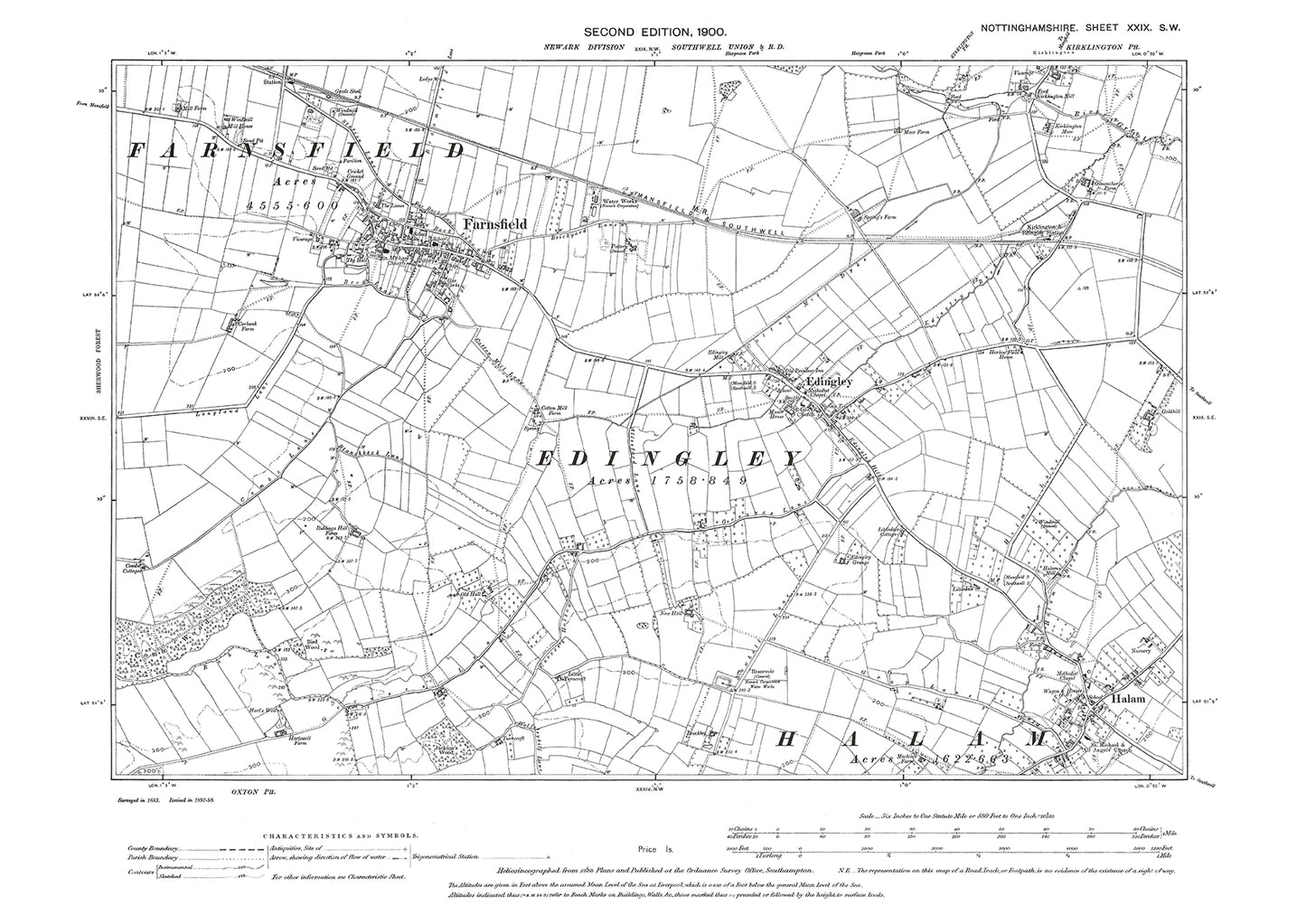 Farnsfield, Edingley, Halam, old map Nottinghamshire 1900: 29SW