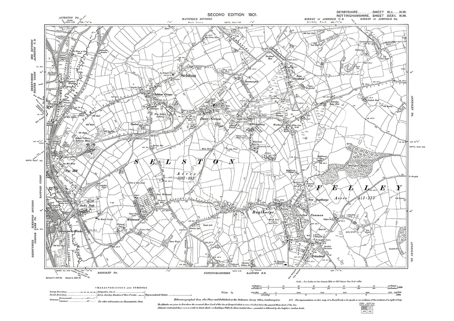 Selston, Dove Green, Bagthorpe, old map Nottinghamshire 1901: 32NW