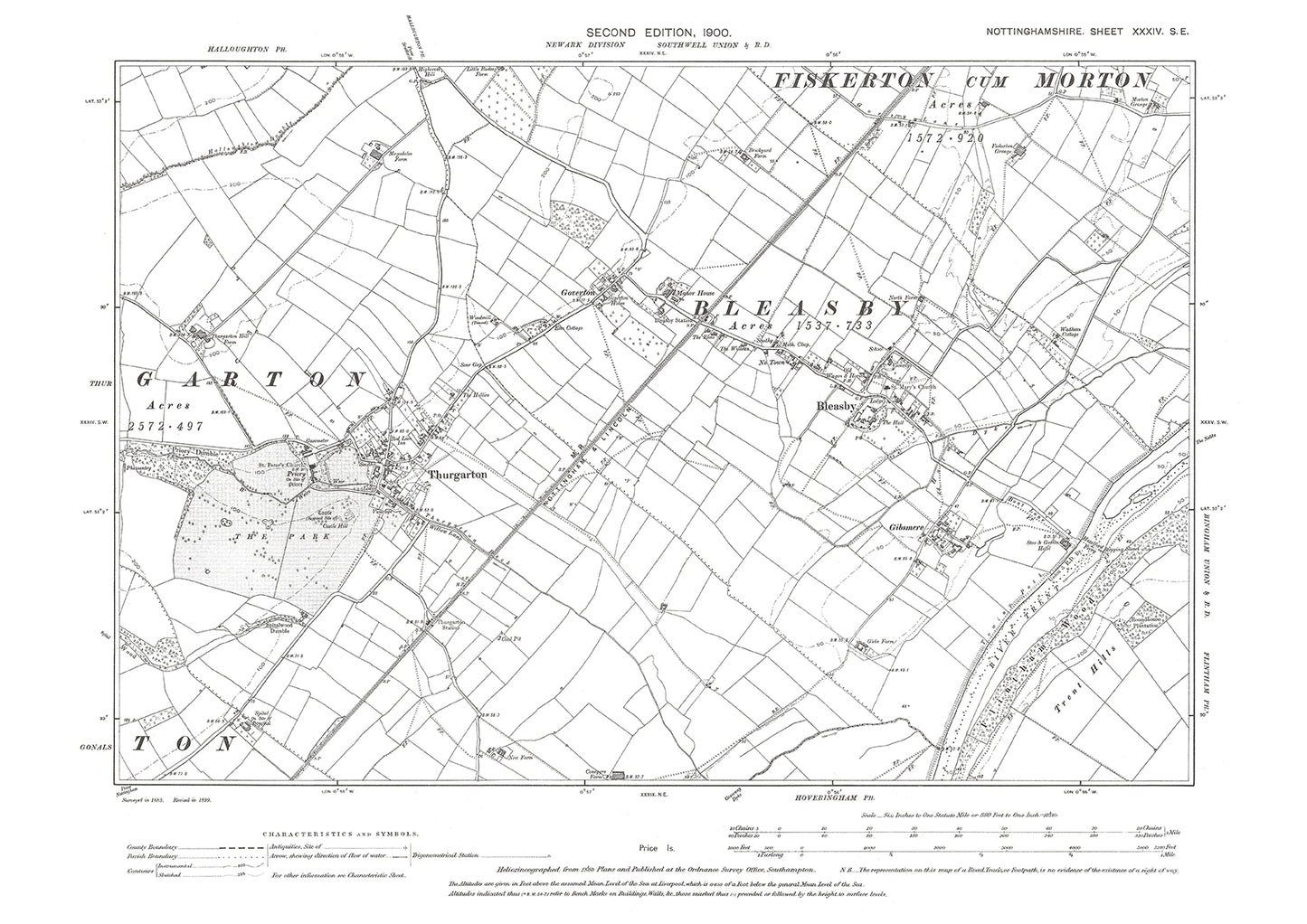 Bleasby, Thurgarton, old map Nottinghamshire 1900: 34SE