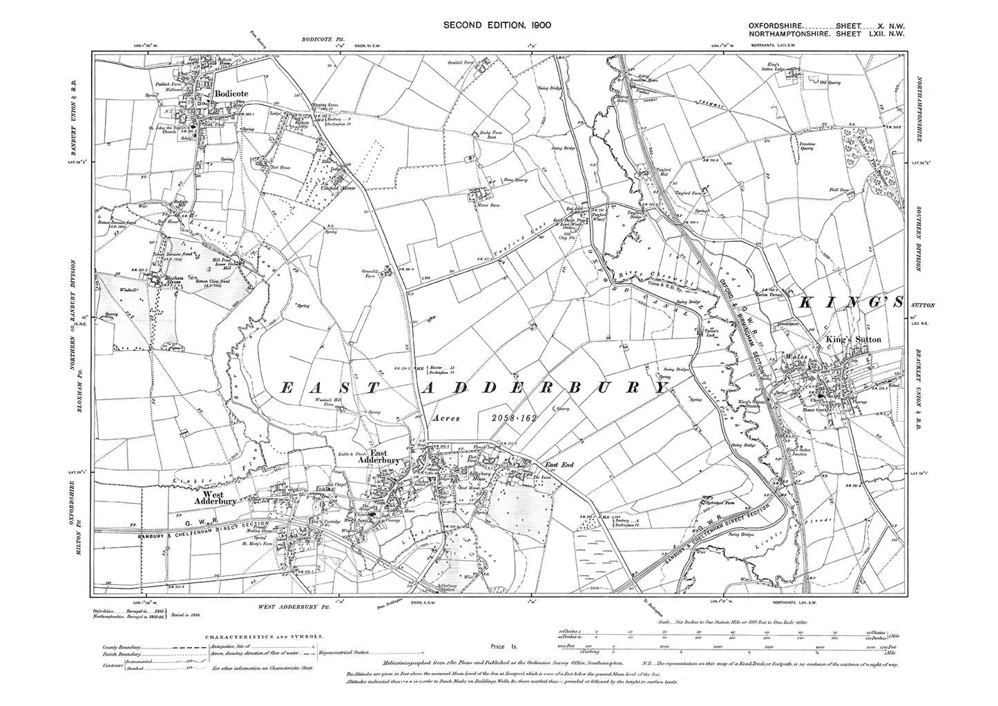 East Adderbury, Bodicote (south), Oxfordshire in 1900: 10NW