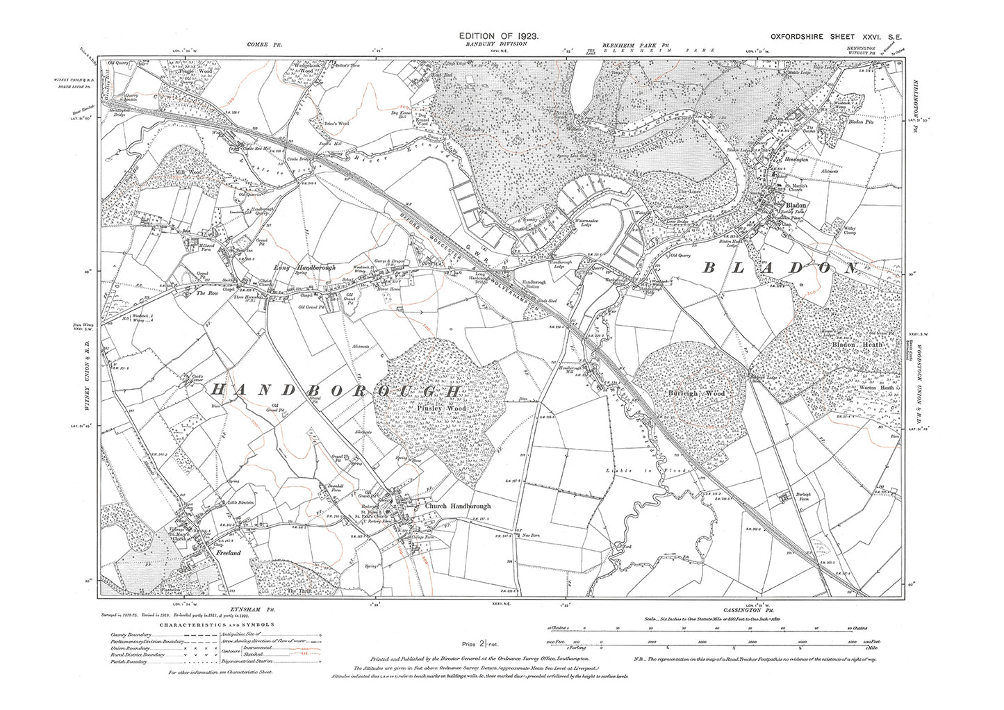 Bladon, Church Handborough, Lond Handborough, Oxfordshire in 1923: 26SE